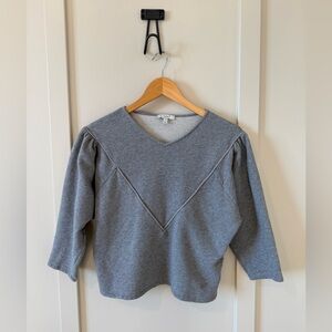 Joie Grey Cotton French Terry V-Neck Puff Sleeve Sweatshirt